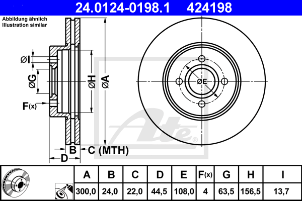 Disque de frein avant ATE 24.0124-0198.1 (X1)