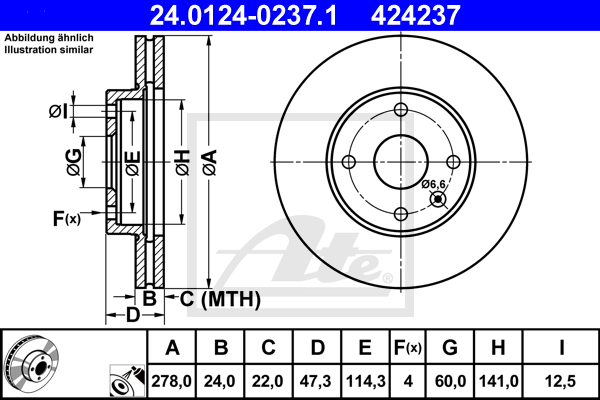 Disque de frein avant ATE 24.0124-0237.1 (X1)