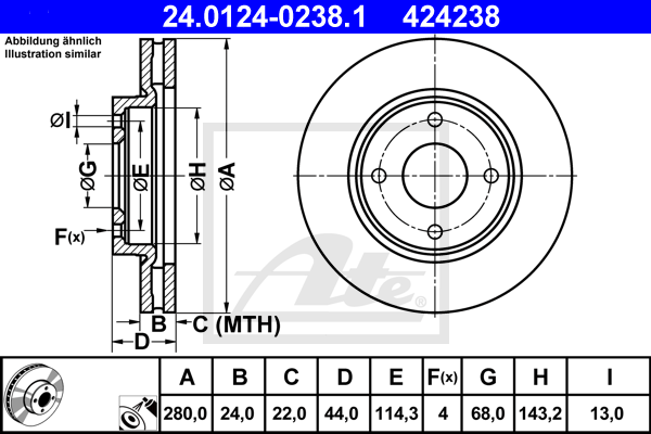 Disque de frein avant ATE 24.0124-0238.1 (X1)