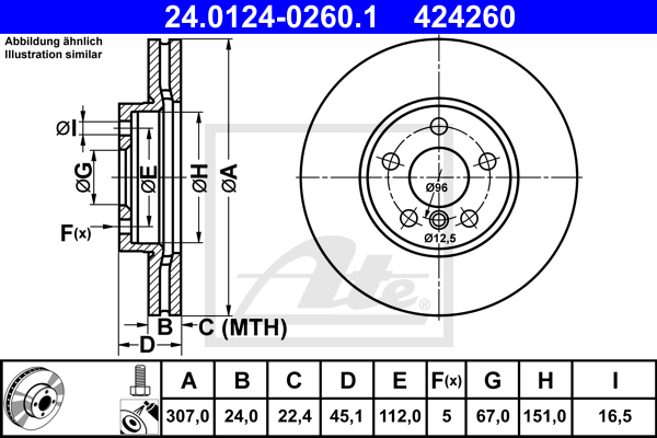 Disque de frein avant ATE 24.0124-0260.1 (X1)