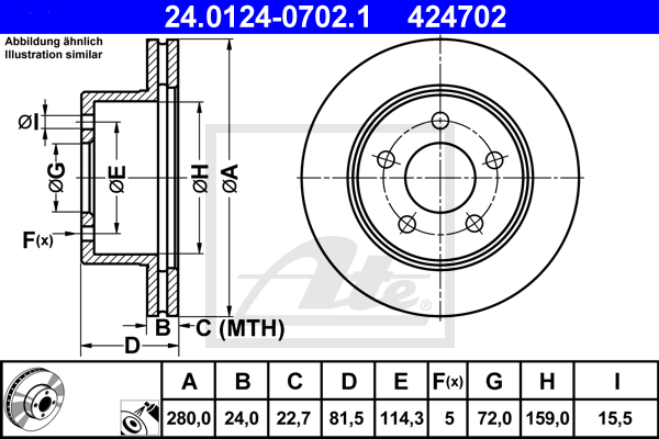 Disque de frein avant ATE 24.0124-0702.1 (X1)