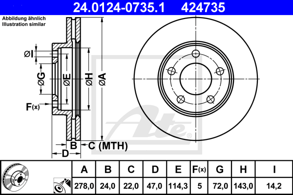 Disque de frein avant ATE 24.0124-0735.1 (X1)