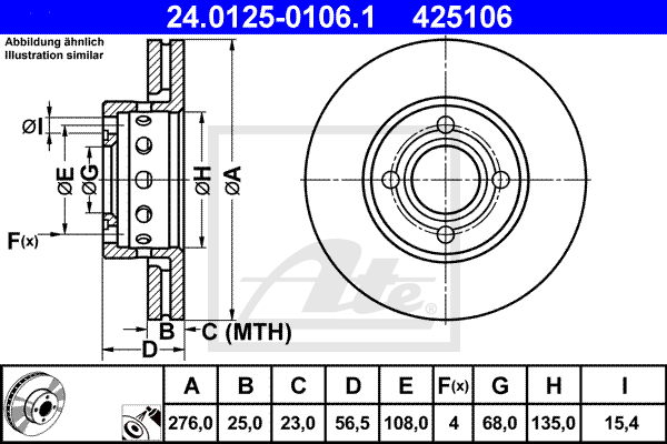 Disque de frein avant ATE 24.0125-0106.1 (X1)