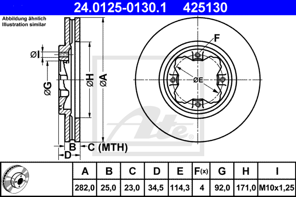 Disque de frein avant ATE 24.0125-0130.1 (X1)