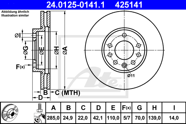 Disque de frein avant ATE 24.0125-0141.1 (X1)