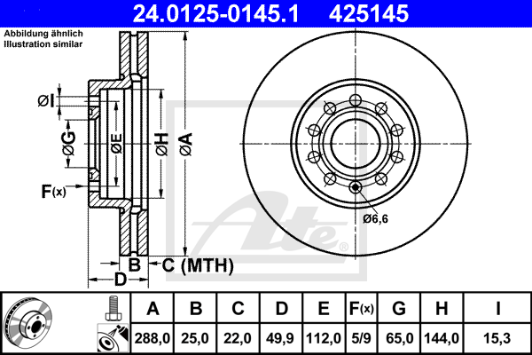 Disque de frein avant ATE 24.0125-0145.1 (X1)