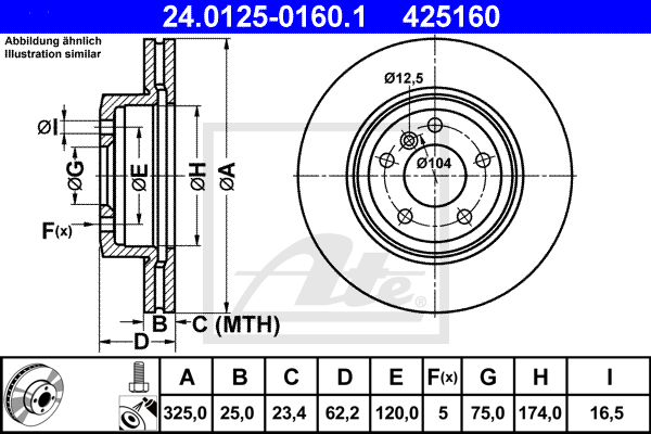 Disque de frein avant ATE 24.0125-0160.1 (X1)