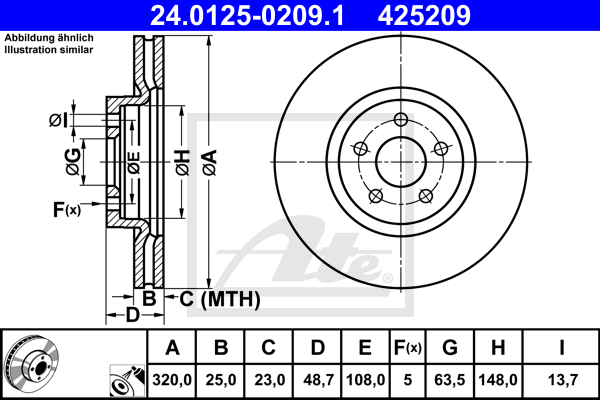 Disque de frein avant ATE 24.0125-0209.1 (X1)