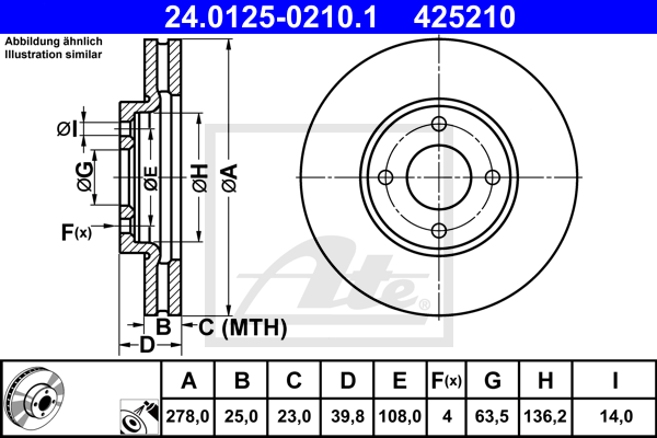 Disque de frein avant ATE 24.0125-0210.1 (X1)