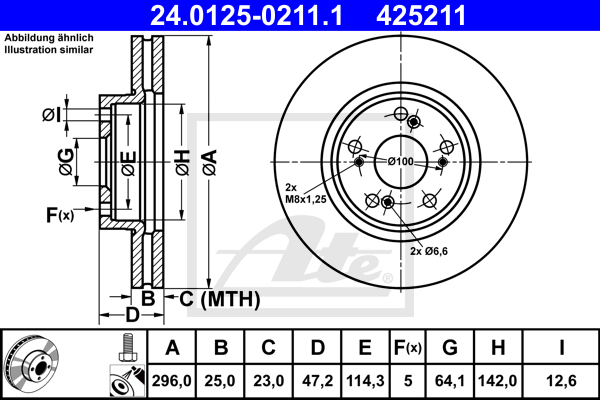 Disque de frein avant ATE 24.0125-0211.1 (X1)