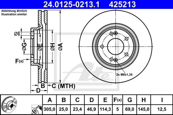 Disque de frein avant ATE 24.0125-0213.1 (X1)