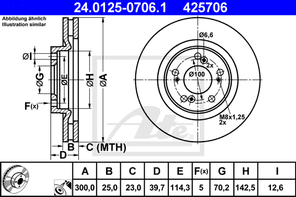 Disque de frein avant ATE 24.0125-0706.1 (X1)