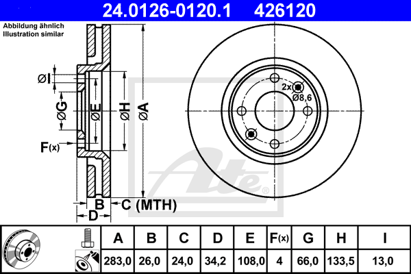 Disque de frein avant ATE 24.0126-0120.1 (X1)