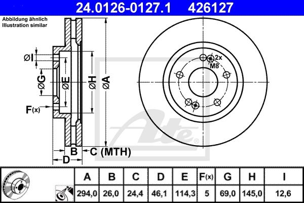Disque de frein avant ATE 24.0126-0127.1 (X1)