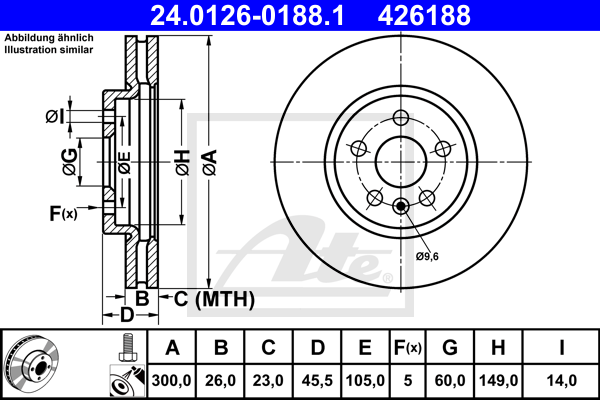 Disque de frein avant ATE 24.0126-0188.1 (X1)