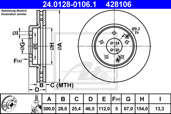 Disque de frein avant ATE 24.0128-0106.1 (X1)