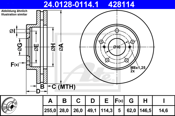 Disque de frein avant ATE 24.0128-0114.1 (X1)
