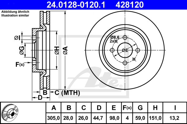 Disque de frein avant ATE 24.0128-0120.1 (X1)
