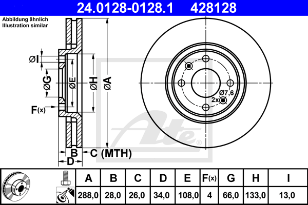 Disque de frein avant ATE 24.0128-0128.1 (X1)