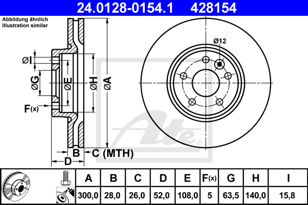 Disque de frein avant ATE 24.0128-0154.1 (X1)