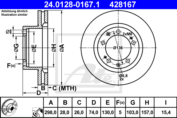 Disque de frein avant ATE 24.0128-0167.1 (X1)