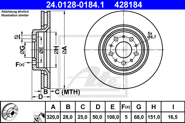 Disque de frein avant ATE 24.0128-0184.1 (X1)