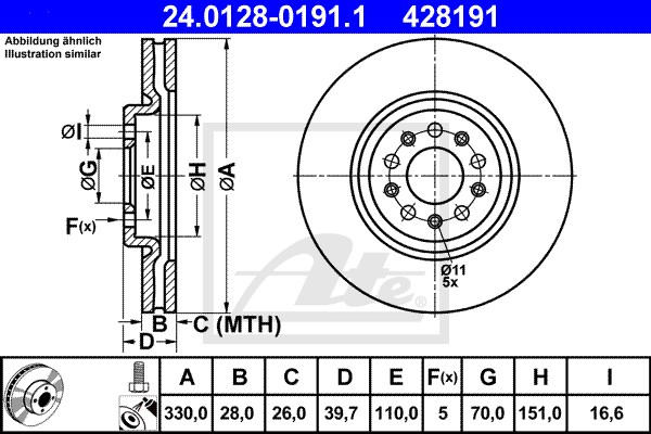 Disque de frein avant ATE 24.0128-0191.1 (X1)