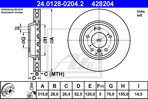 Disque de frein avant ATE 24.0128-0204.2 (X1)
