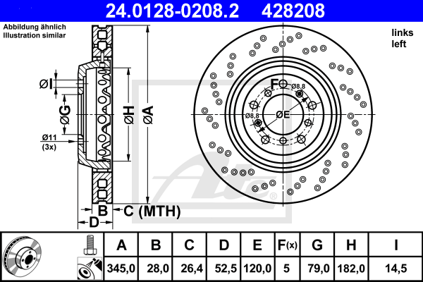 Disque de frein avant ATE 24.0128-0208.2 (X1)