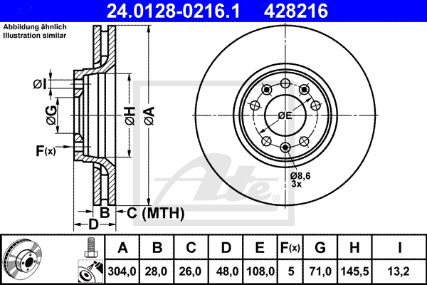 Disque de frein avant ATE 24.0128-0216.1 (X1)