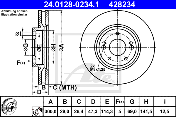 Disque de frein avant ATE 24.0128-0234.1 (X1)