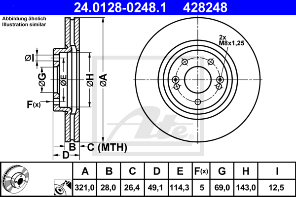 Disque de frein avant ATE 24.0128-0248.1 (X1)
