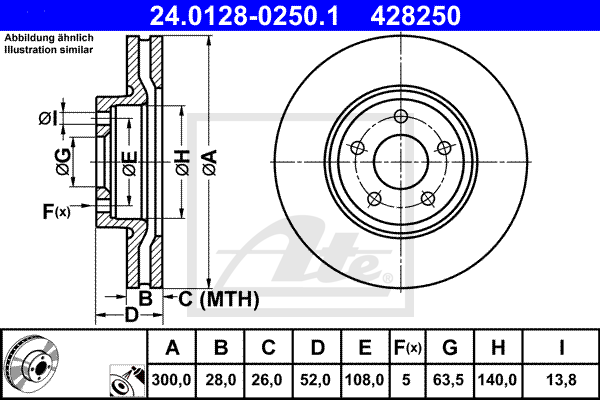 Disque de frein avant ATE 24.0128-0250.1 (X1)