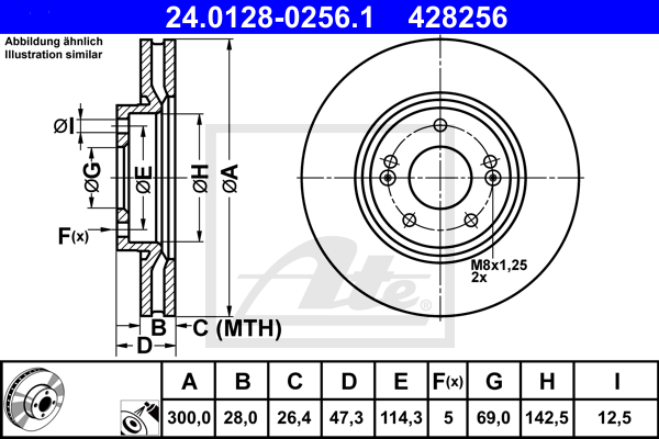Disque de frein avant ATE 24.0128-0256.1 (X1)