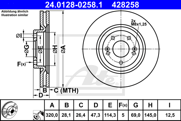 Disque de frein avant ATE 24.0128-0258.1 (X1)