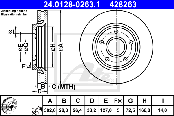 Disque de frein avant ATE 24.0128-0263.1 (X1)