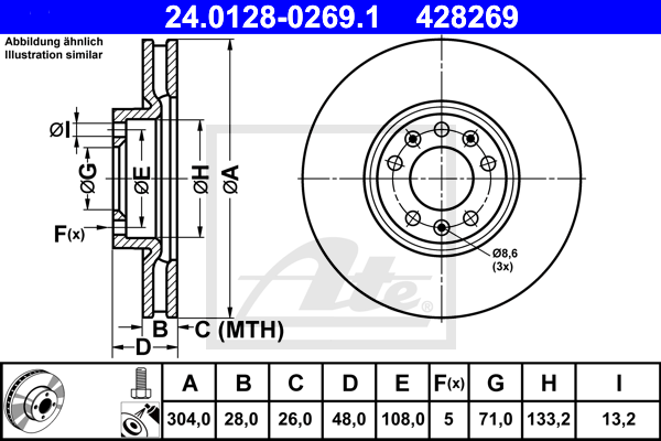 Disque de frein avant ATE 24.0128-0269.1 (X1)