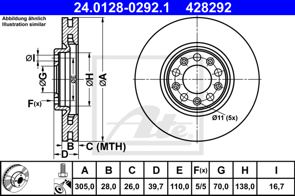 Disque de frein ATE 24.0128-0292.1 (X1)