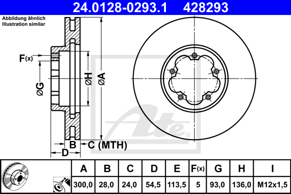 Disque de frein avant ATE 24.0128-0293.1 (X1)