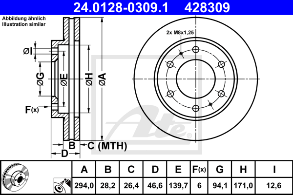 Disque de frein avant ATE 24.0128-0309.1 (X1)