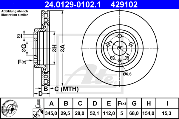 Disque de frein avant ATE 24.0129-0102.1 (X1)