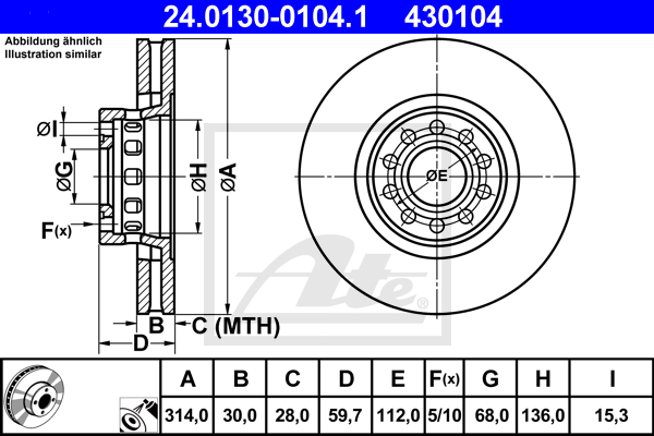 Disque de frein avant ATE 24.0130-0104.1 (X1)