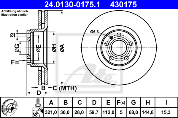 Disque de frein avant ATE 24.0130-0175.1 (X1)