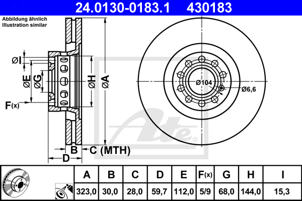 Disque de frein avant ATE 24.0130-0183.1 (X1)
