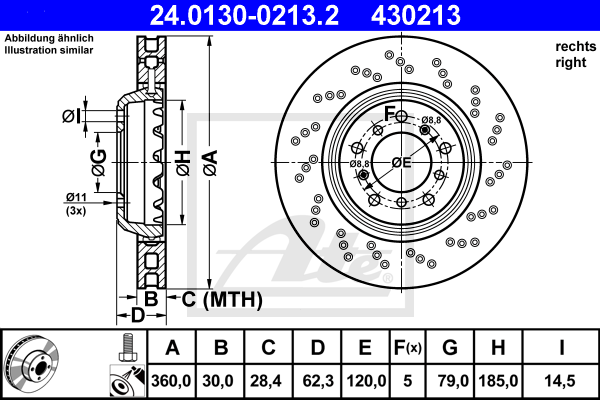 Disque de frein avant ATE 24.0130-0213.2 (X1)