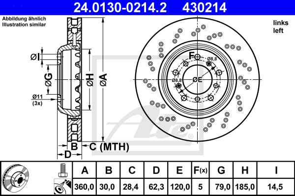 Disque de frein avant ATE 24.0130-0214.2 (X1)