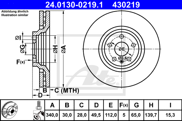Disque de frein avant ATE 24.0130-0219.1 (X1)