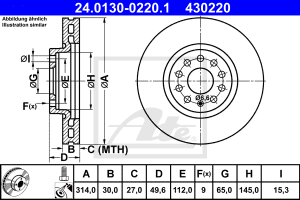 Disque de frein avant ATE 24.0130-0220.1 (X1)