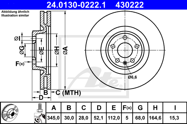 Disque de frein avant ATE 24.0130-0222.1 (X1)