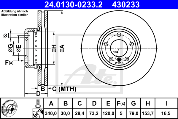 Disque de frein avant ATE 24.0130-0233.2 (X1)